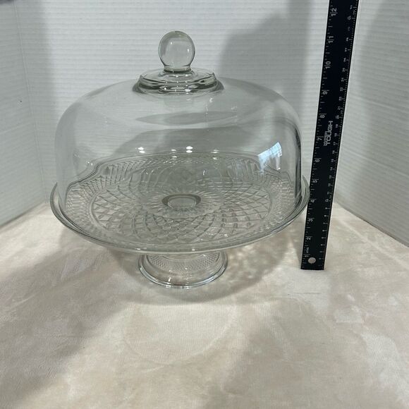 2 Pc. Footed Cake Stand with Heavy Crystal Lid. Preowned - Picture 8 of 11